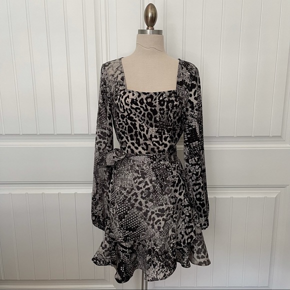 Express Dresses & Skirts - Express Snake Print Square Neck Ruffle Wrap Mini